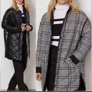 Evereve Quilted Reversible Oversized Faux Leather And Flannel Plaid Jacket Sz S